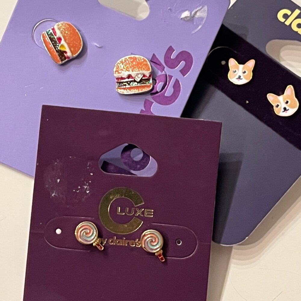 Stud Earring Trio Luxe by‎ Claire’s & Claire’s– Dogs, Lollipops & Hamburgers (w)